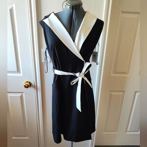 Calvin Klein Women's Black Sleeveless Collared Wrap Dress Sz 10